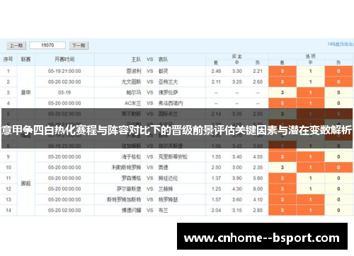 意甲争四白热化赛程与阵容对比下的晋级前景评估关键因素与潜在变数解析